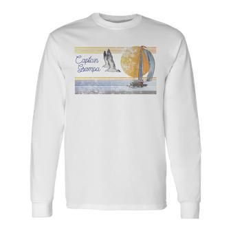 Grampa Sailing Sailboat Captain Vintage Grandpa Dad Long Sleeve T-Shirt - Seseable