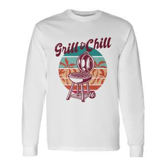 Grill And Chill Vacation Retro Sunset Long Sleeve T-Shirt - Monsterry CA