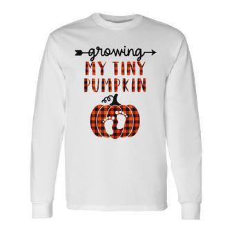 Growing My Tiny Pumpkin Thanksgiving Pregnancy Announcement Men Women Long Sleeve T-Shirt T-shirt Graphic Print - Thegiftio UK