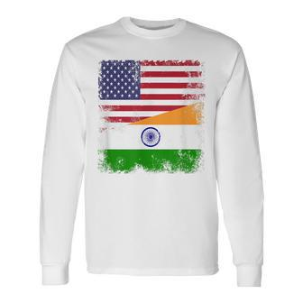 Half Indian Flag Vintage India Usa Long Sleeve T-Shirt - Seseable