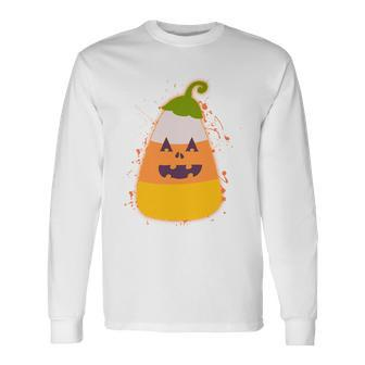 Halloween Candy Corn Pumpkin Long Sleeve T-Shirt - Monsterry