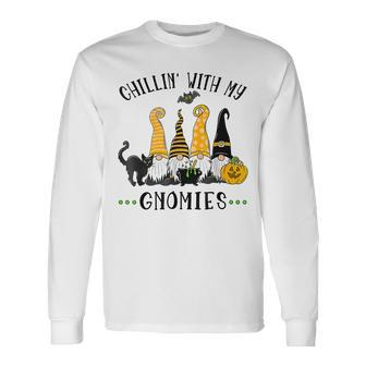 Halloween Gnomes Cute Autumn Fall Chillin With My Gnomies Men Women Long Sleeve T-Shirt T-shirt Graphic Print - Thegiftio UK