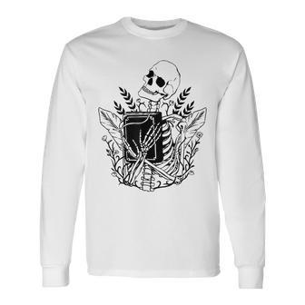 Halloween Librarian Skeleton With Book For Book Lover Long Sleeve T-Shirt T-Shirt | Mazezy