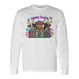 Happy Easter Day Heifers Heifer Highland Cow Western Long Sleeve T-Shirt | Mazezy
