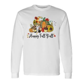 Happy Fall Yall Gnome Leopard Pumpkin Autumn Gnomes Men Women Long Sleeve T-Shirt T-shirt Graphic Print - Thegiftio UK