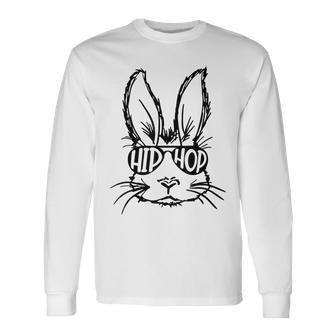 Hip Hop Bunny Face With Sunglasses For Boys Easter Long Sleeve T-Shirt | Mazezy