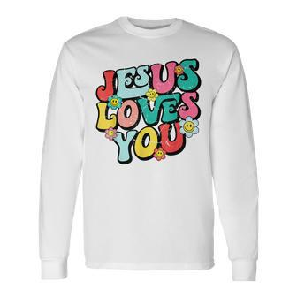 Jesus Loves You Retro Vintage Groovy Style Long Sleeve T-Shirt T-Shirt | Mazezy