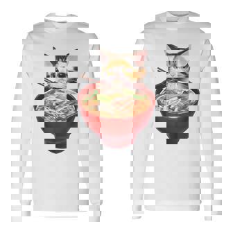 Kawaii Cat Eating Ramen Anime Otaku Japanese Men Women Men Women Long Sleeve T-Shirt T-shirt Graphic Print - Thegiftio