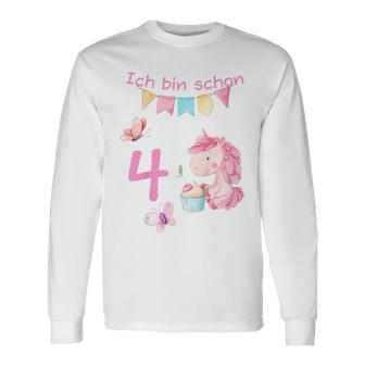 Kinder Mädchen Ich Bin 4 Jahre Alt 4 Geburtstag Einhorn Langarmshirts - Seseable