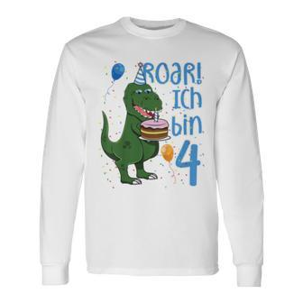 Kinder T-Rex 4. Geburtstag Langarmshirts, Lustiges Dino 4 Jahre Motiv - Seseable