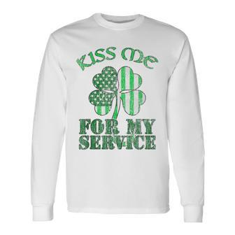 Kiss Me For My Service Funny Military Veteran Men Women Long Sleeve T-shirt Graphic Print Unisex - Seseable