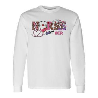 Leopard Er Nurse Happy Valentines Day Outfit For Nurses Long Sleeve T-Shirt - Seseable
