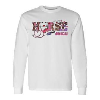 Leopard Nicu Nurse Happy Valentines Day Outfit For Nurses Long Sleeve T-Shirt - Seseable