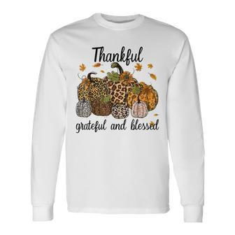 Leopard Pumpkin Fall Thanksgiving Thankful Grateful Blessed Men Women Long Sleeve T-Shirt T-shirt Graphic Print - Thegiftio UK