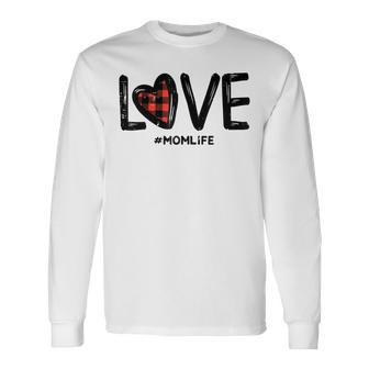 Love Mom Life Valentines Day Red Plaid Hearts Lover To Mama Men Women Long Sleeve T-shirt Graphic Print Unisex - Seseable
