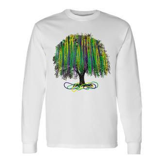 Mardi Gras Tree Beads New Orleans 2022 Watercolor Vintage Long Sleeve T-Shirt - Seseable