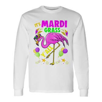 Lets Mardi Gras Yall Celebrating Party Flamingo Apparel Long Sleeve T-Shirt - Seseable