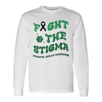 In May We Wear The Green Fight Stigma Mental Health Groovy Long Sleeve T-Shirt T-Shirt | Mazezy