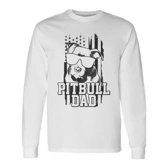 Mens Pitbull Dad American Flag Patriotic Dog Lover Funny Gift Men Women Long Sleeve T-shirt Graphic Print Unisex - Seseable