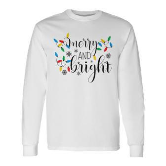 Merry And Bright Christmas Lights Cute Graphic Men Women Long Sleeve T-Shirt T-shirt Graphic Print - Thegiftio UK