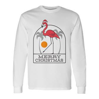 Merry Christmas Flamingo Santa Hat Artwork Men Women Long Sleeve T-Shirt T-shirt Graphic Print - Thegiftio UK