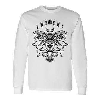 Moon Phases Luna Moth Black Craft Long Sleeve T-Shirt | Mazezy