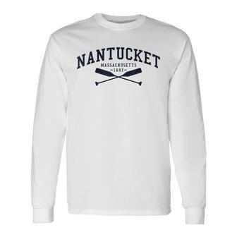 Nantucket Massachusetts Cape Cod Vintage Boat Men Women Long Sleeve T-shirt Graphic Print Unisex - Seseable