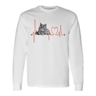 Nebelung Katze Herzschlag Ekg I Love My Cat Langarmshirts - Seseable