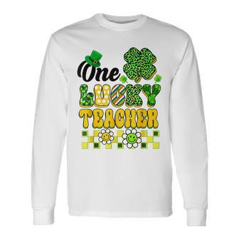 One Lucky Teacher Retro Groovy Shamrock St Patricks Day Men Women Long Sleeve T-shirt Graphic Print Unisex - Seseable