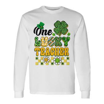 One Lucky Teacher Retro Groovy Shamrock St Patricks Day V2 Men Women Long Sleeve T-shirt Graphic Print Unisex - Seseable