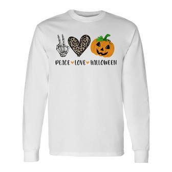 Peace Love Halloween Pumpkin Leopard Heart Happy Halloween V3 Men Women Long Sleeve T-Shirt T-shirt Graphic Print - Thegiftio