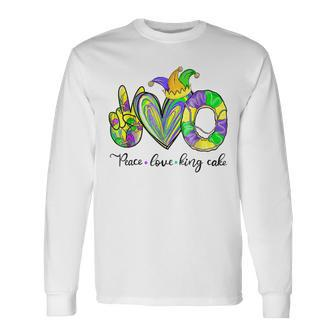 Peace Love King Cake Mardi Gras Party Carnival V5 Long Sleeve T-Shirt - Seseable