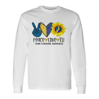 Peace Love T21 Down Syndrome Leopard Peace Sign & Sunflower Long Sleeve T-Shirt T-Shirt | Mazezy