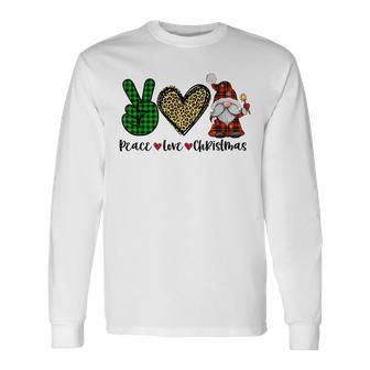 Peace Lover Chrismtas Gnomes Plaid Peace Sign Leopard Heart Men Women Long Sleeve T-Shirt T-shirt Graphic Print - Thegiftio