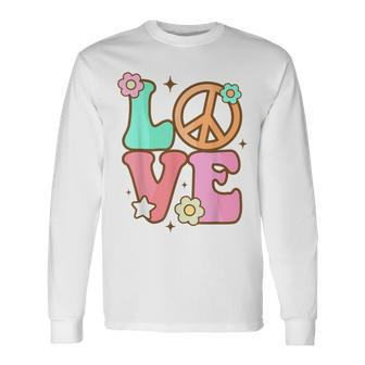 Peace Sign Love 60S 70S Costume Groovy Hippie Theme Party Long Sleeve T-Shirt T-Shirt | Mazezy