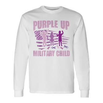 Purple Up Military Child Us Flag Military Child Awareness Long Sleeve T-Shirt - Seseable