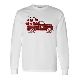 Red Plaid Truck Happy Valentines Day 2023 Couple Matching Long Sleeve T-Shirt - Seseable