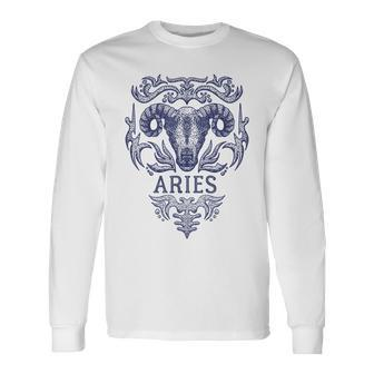 Retro Aries Zodiac Retro Vintage Birthday Aries Sign Long Sleeve T-Shirt - Seseable