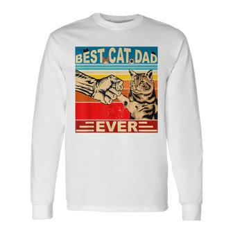 Retro Best Cat Dad Ever Vintage Dads Kitty Lovers Long Sleeve T-Shirt - Seseable