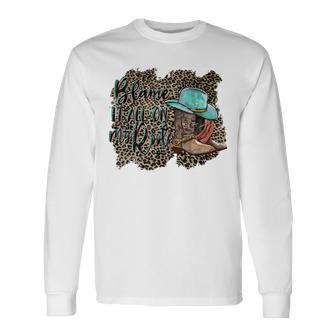Retro Leopard Boot Blame It All On My Root Western Cowgirls Long Sleeve T-Shirt - Seseable