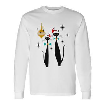 Retro Mid Century Modern Cool Cat Christmas Tshirt Long Sleeve T-Shirt - Monsterry