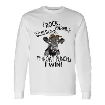 Rock Scissors Paper Throat Punch I Win Cow Heifer Long Sleeve T-Shirt | Mazezy