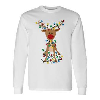 Rudolph Red Nose Reindeer Christmas Pajama Men Women Long Sleeve T-Shirt T-shirt Graphic Print - Thegiftio UK