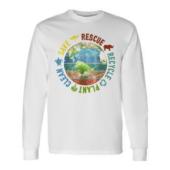 Save Bees Rescue Animals Recycle Plastics Earth Day Vintage Long Sleeve T-Shirt T-Shirt | Mazezy
