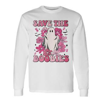 Save The Boobies Ghost Breast Cancer Halloween Men Women Long Sleeve T-Shirt T-shirt Graphic Print - Thegiftio UK