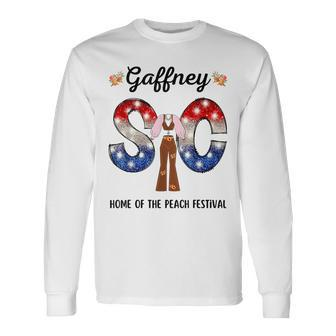 Sc Gaffney South Carolina Peach Festival Us Flag Letters P Long Sleeve T-Shirt | Mazezy UK