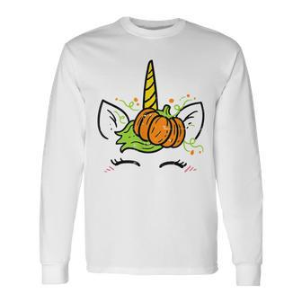 Scary Unicorn Face Pumpkin Cute Halloween Costume Men Women Long Sleeve T-Shirt T-shirt Graphic Print - Thegiftio UK