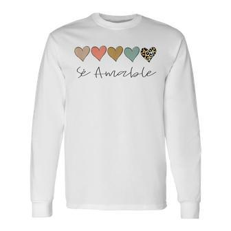 Sé Amable Spanish Bilingual Teacher Be Kind Leopard Hearts Men Women Long Sleeve T-Shirt T-shirt Graphic Print - Thegiftio UK