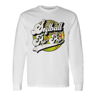 Softball Pop Pop Vintage Leopard Softball Family Matching Men Women Long Sleeve T-shirt Graphic Print Unisex - Seseable