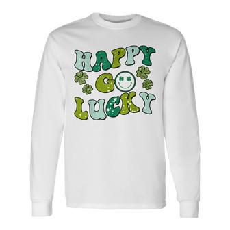 St Patricks Day Happy Go Lucky Shamrock Irish Retro Groovy Long Sleeve T-Shirt T-Shirt | Mazezy